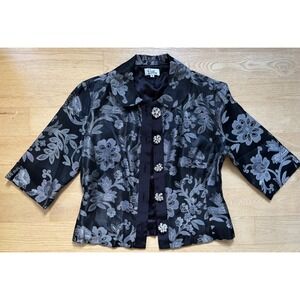 Lilly Pulitzer Black Silver Floral Brocade Jacquard Crop Blazer Jacket Vintage 6